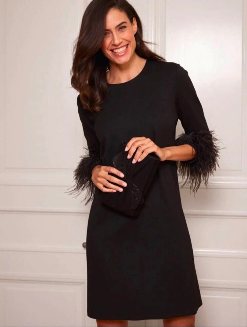 Jude Connally Woman’s Franca Velvet Dress Size M Black Feathers